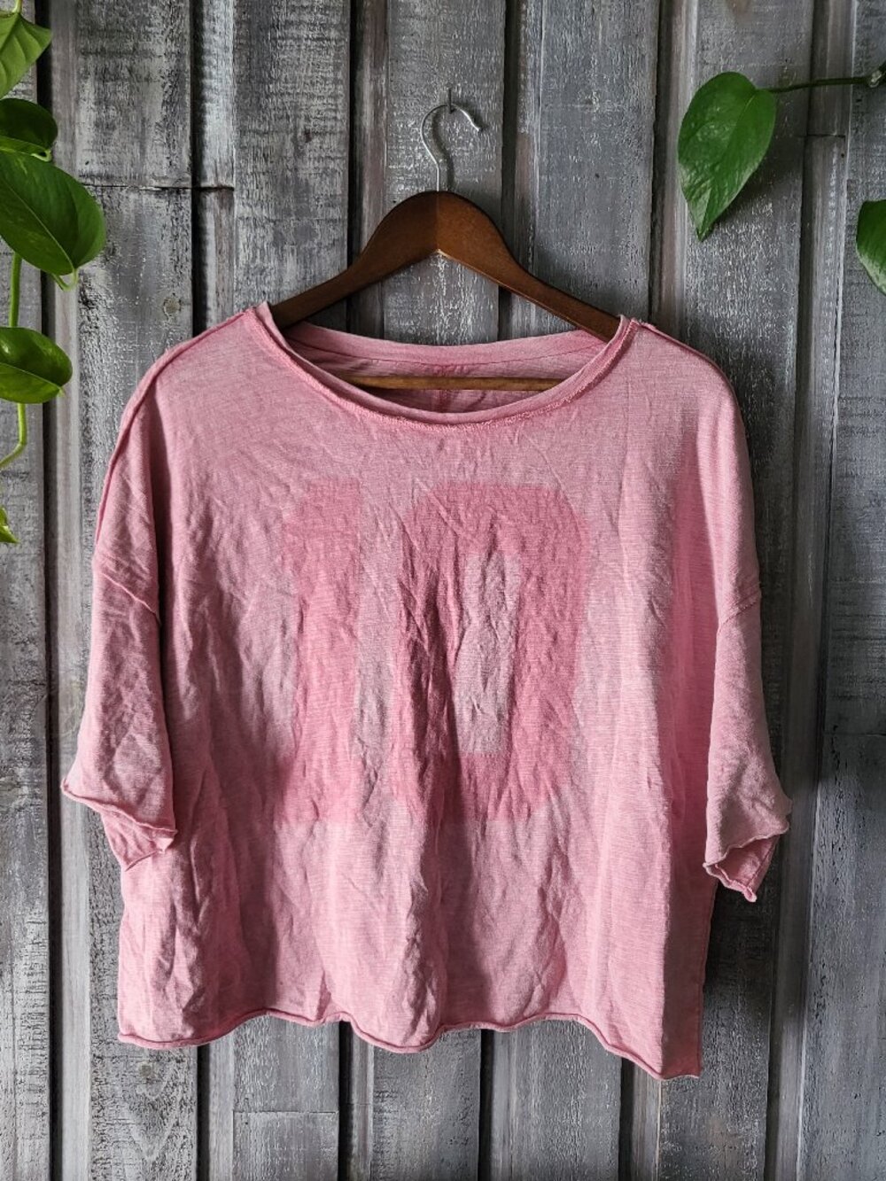 Distressed Pink Crop Top Number 10 Oversized Graphic Tee